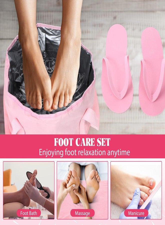 FillTouch مجموعة فيل تاتش المكونة من 6 قطع باللون الوردي، تتضمن حوض استحمام للقدمين قابل للطي سعة 15 لترًا، ومناشف قابلة للطي، ونعال قابلة للطي للنساء البالغات، وحقيبة محمولة، وحوض استحمام للقدمين، ومستلزمات حفلات السبا وحفلات المبيت. - Image 5